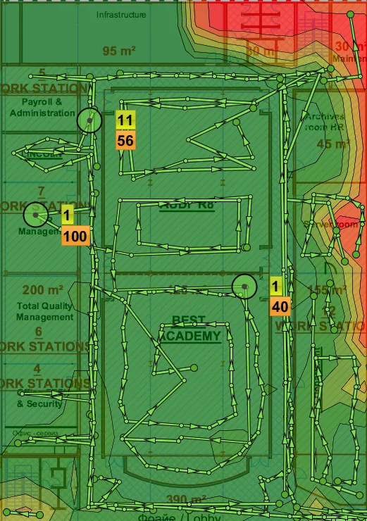 Signal-to-noise ratio (SNR) map of the same floor